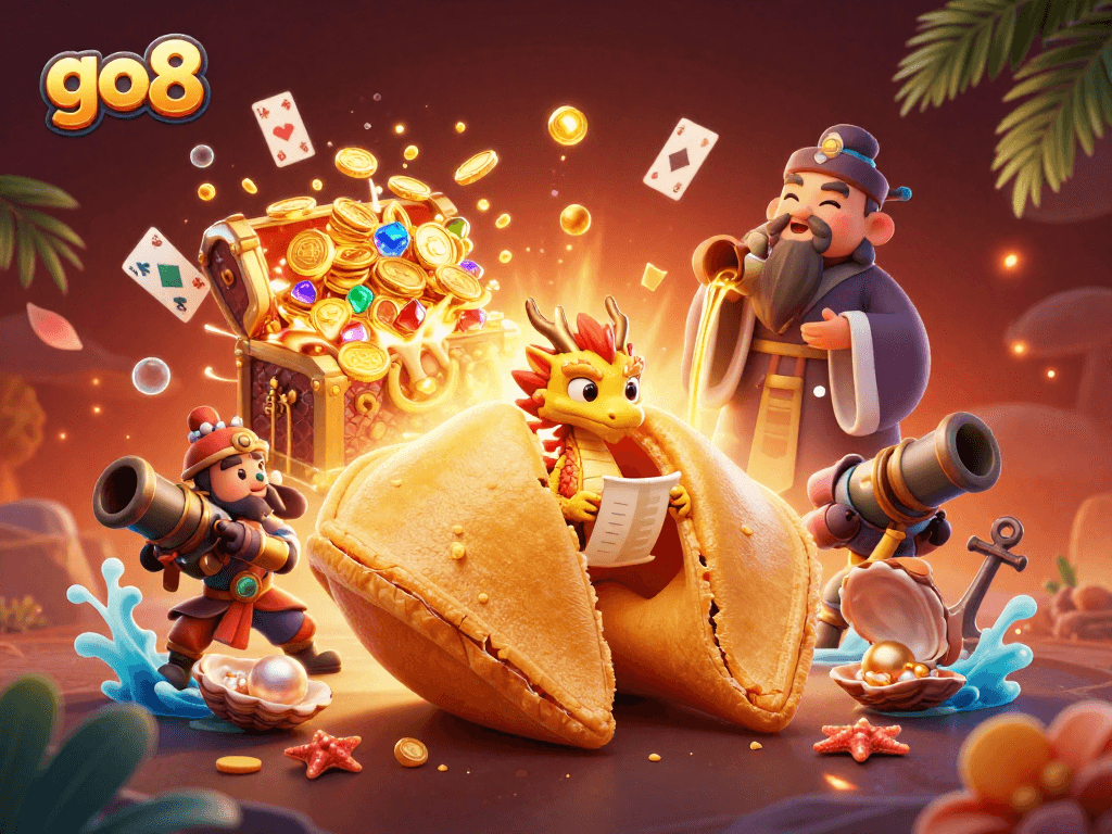 Experience go8's thrilling gaming adventure with a dragon fortune teller and gold treasures.