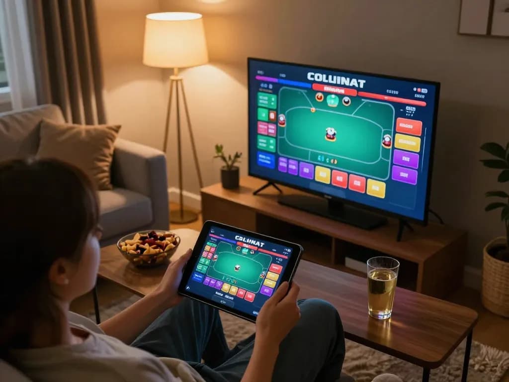 Person engaging in online gambling on 86bet using a tablet in a cozy home setting, emphasizing strategic gameplay.