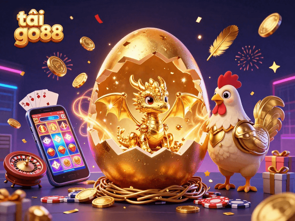 Engage in exciting gameplay with tải go88 as golden gaming symbols come alive in a dazzling 3D scene.