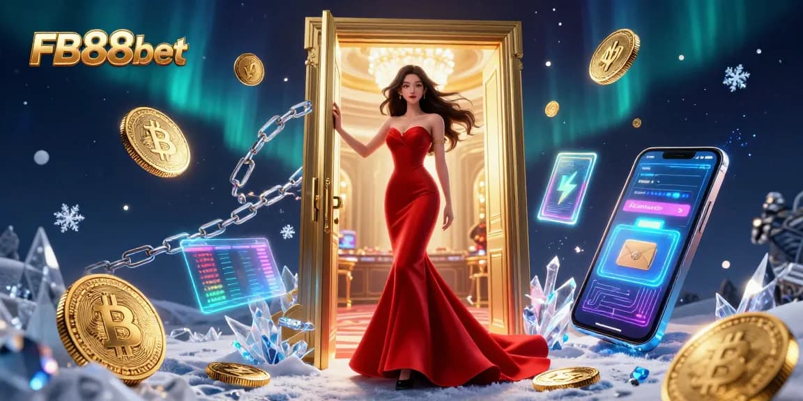 Experience FB88bet's vibrant casino life with stunning visuals of crypto elements and luxury ambiance.