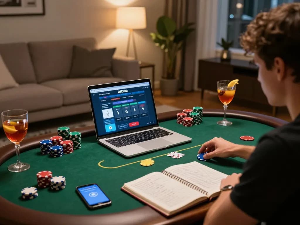 Player strategizing with OPEN88 as they engage in poker at home.