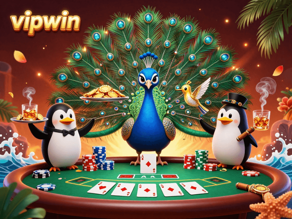 Experience the elegance of vipwin with dazzling characters at a lively poker game.