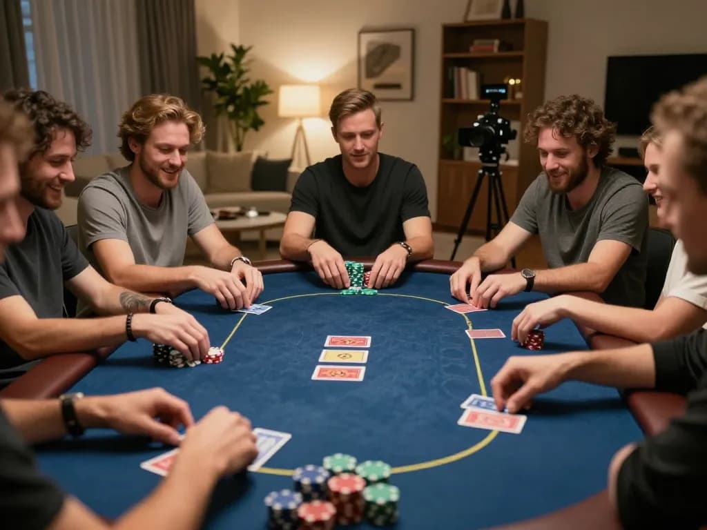 Người chơi 12bet tận hưởng một trò chơi poker hấp dẫn tại nhà với ánh sáng ấm áp và bầu không khí sôi động