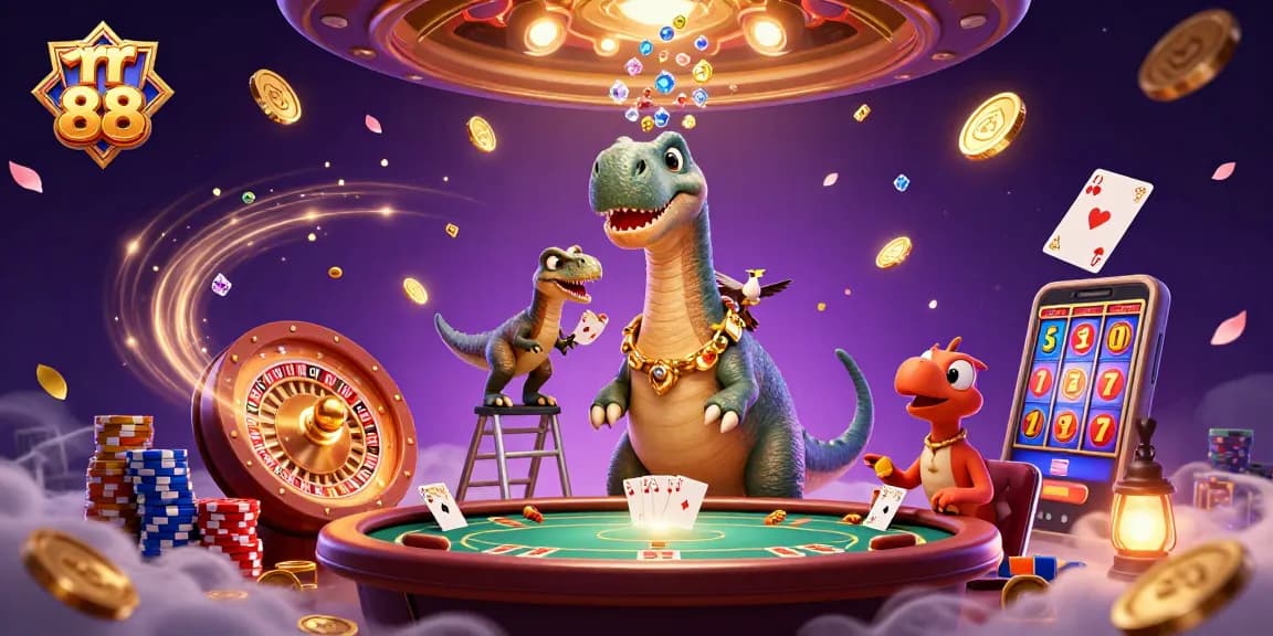 Experience thrilling gameplay at rr 88 with a vibrant casino scene featuring giant characters and dynamic gaming elements.