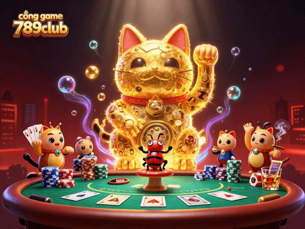 Play exciting games at cổng game 789club, featuring vibrant characters and casino elements in action.