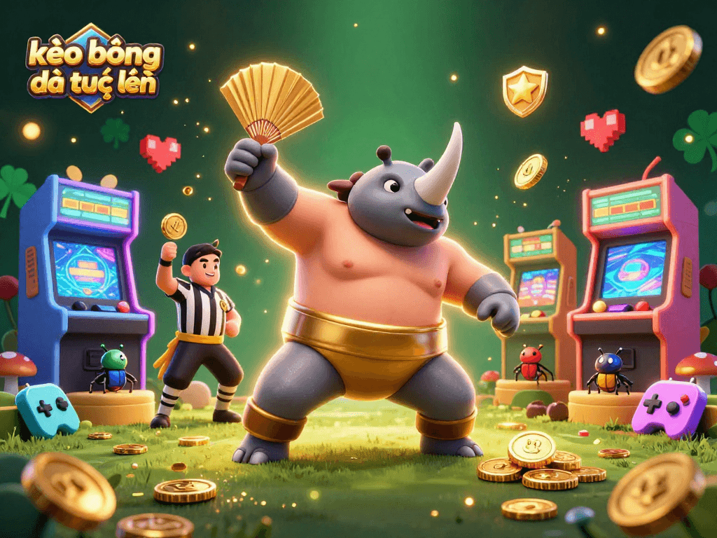 Watch the kèo bóng đá trực tuyến as the sumo beetle stomps, coins fly, and excitement builds!