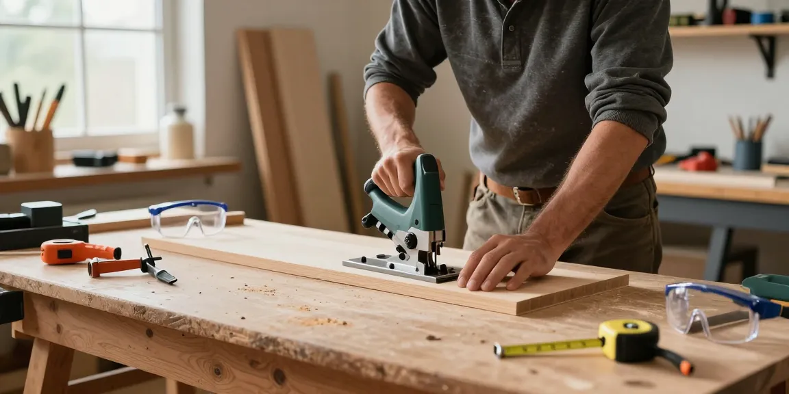 Craftsman using a hand mitre saw for precise woodworking cuts in a well-organized workshop.