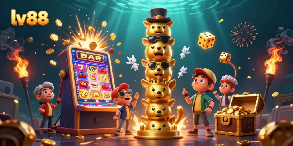Experience the excitement of lv 88 with dynamic casino elements in an immersive 3D illustration.