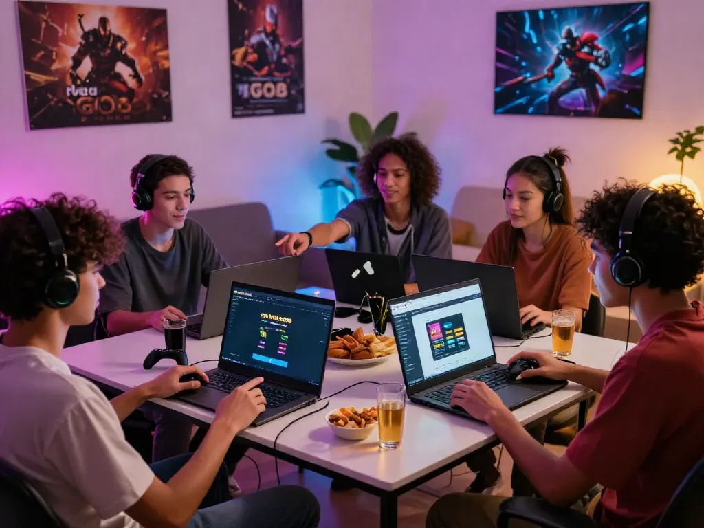 The excitement of friends engaging with Nhà cái GO88 in a lively gaming setup.