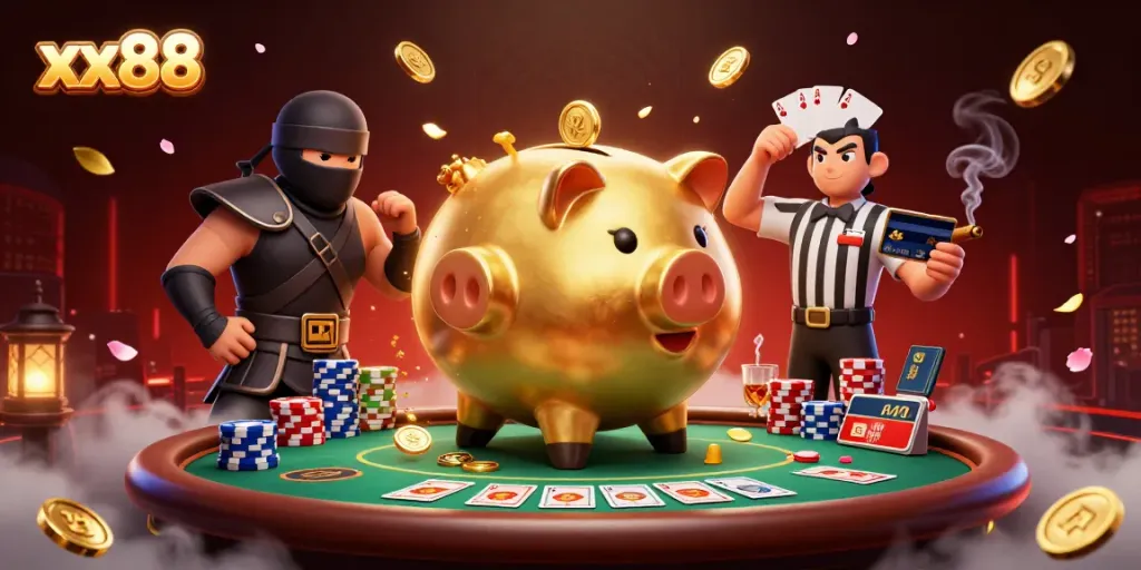 Engage in thrilling poker action with xx88 featuring cartoon characters in a vibrant casino atmosphere.