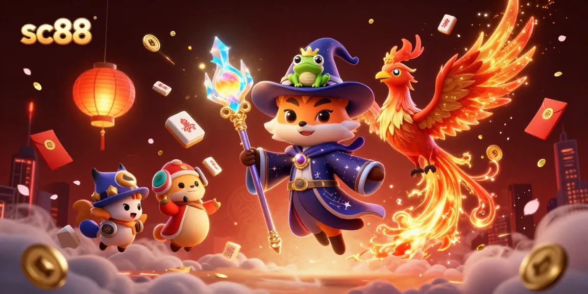 Experience vibrant gaming action with sc88: a mystical wizard fox and phoenix dominate the 3D casino scene.
