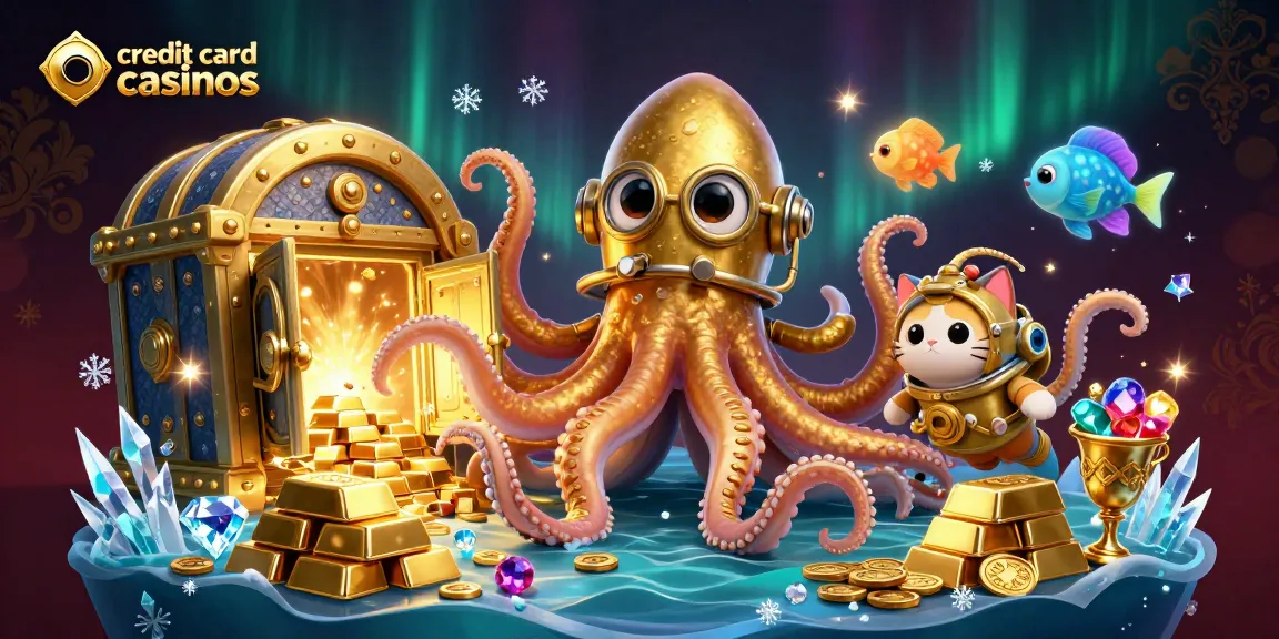Explore credit card casinos with immersive 3D illustration of unique characters in a treasure-filled scene.
