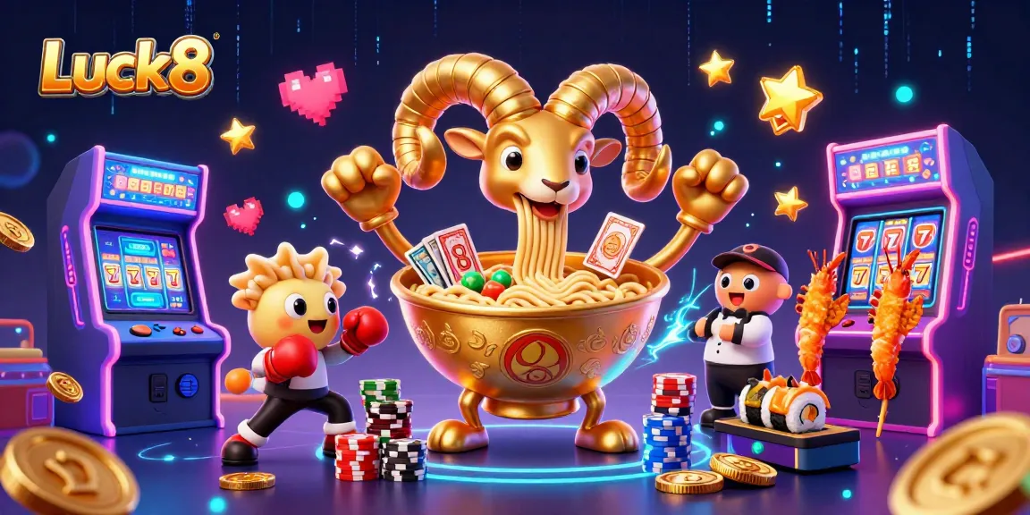Experience thrilling gameplay at Luck8 with vibrant slot machine elements and colorful characters.