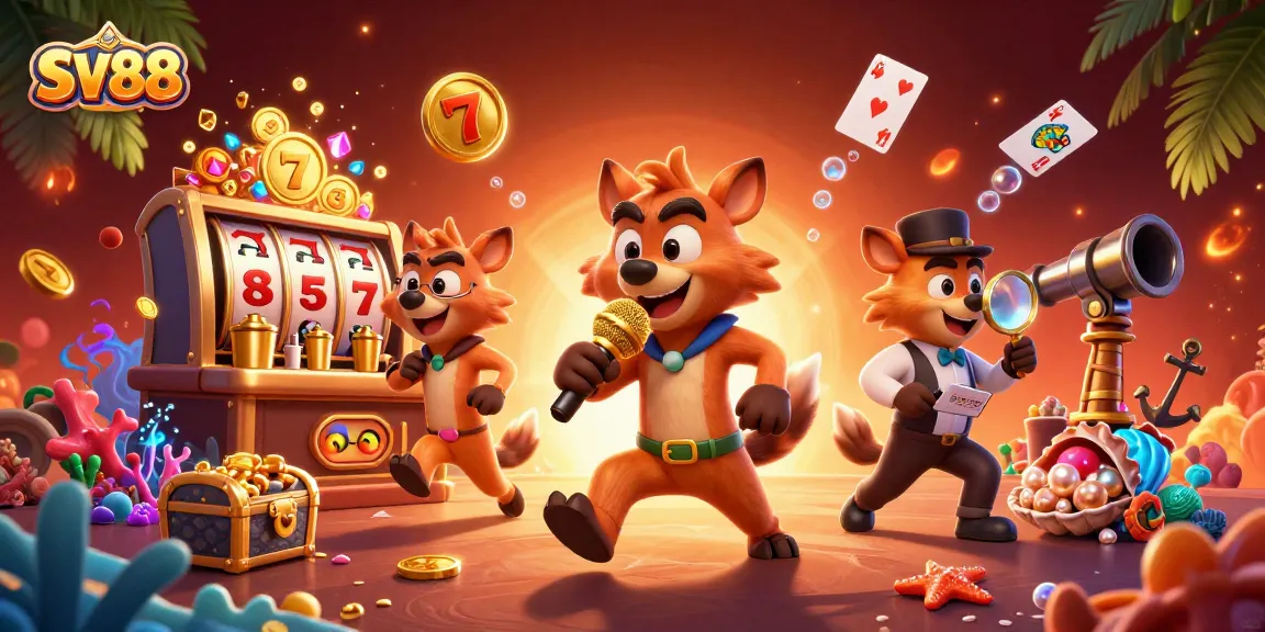 Experience thrilling gameplay at SV88 with vibrant casino scenes and energetic hyena characters.