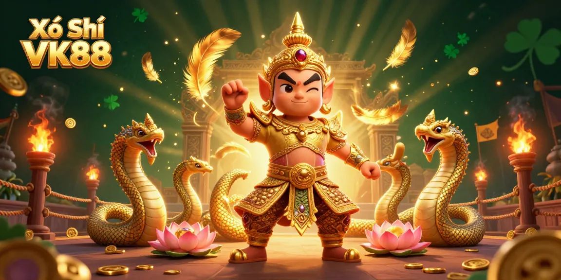 Experience the excitement of Xổ Số VK88 with a vibrant 3D casino illustration featuring a Thai guardian.