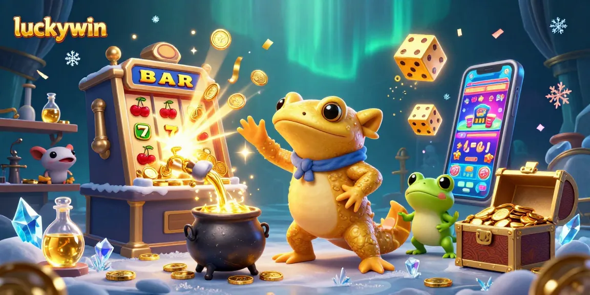 Experience thrilling gameplay at luckywin with vibrant 3D illustrations of slots and alchemists.