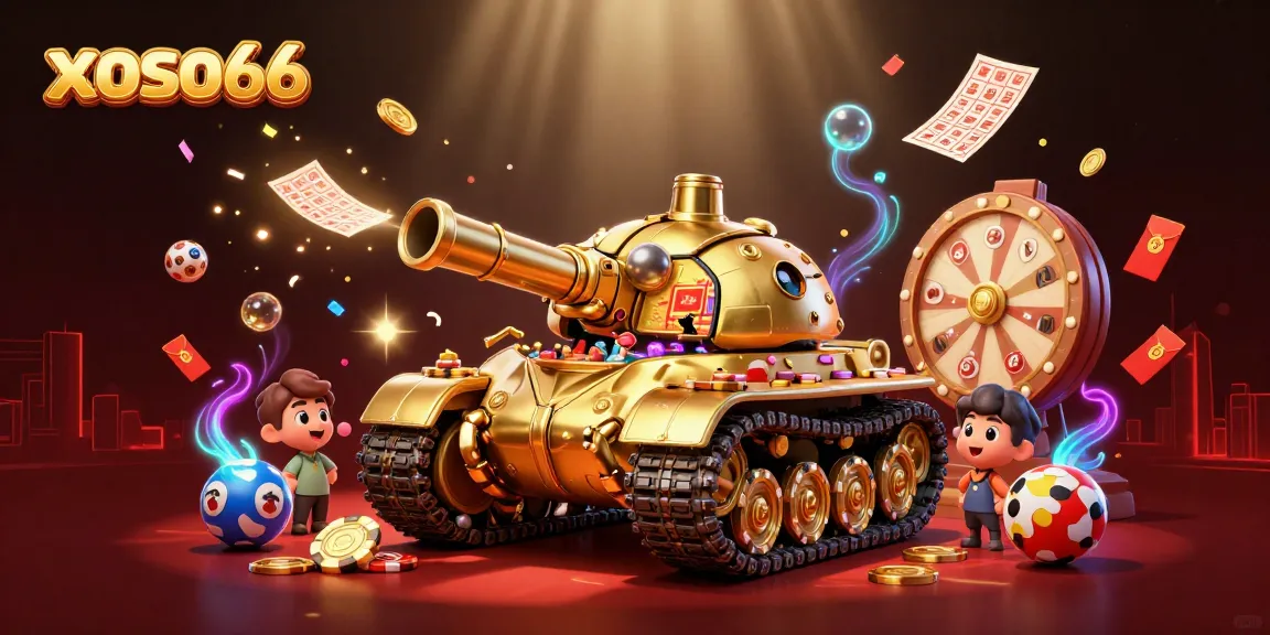 Experience excitement with xoso66 in a dynamic lottery-themed casino scene filled with prizes.