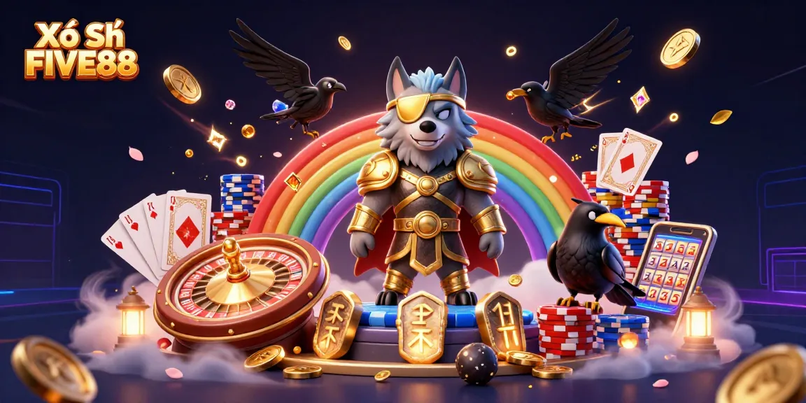 Experience thrilling wins with Xổ Số FIVE88 in a vibrant 3D casino environment.