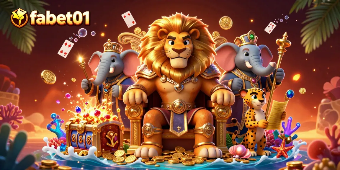 Experience the excitement of fabet01 with a dynamic casino-themed 3D illustration showcasing gambling adventures and winnings.