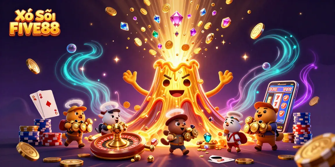 Xổ Số FIVE88 offers thrilling lottery odds, showcasing vibrant casino excitement and treasures.