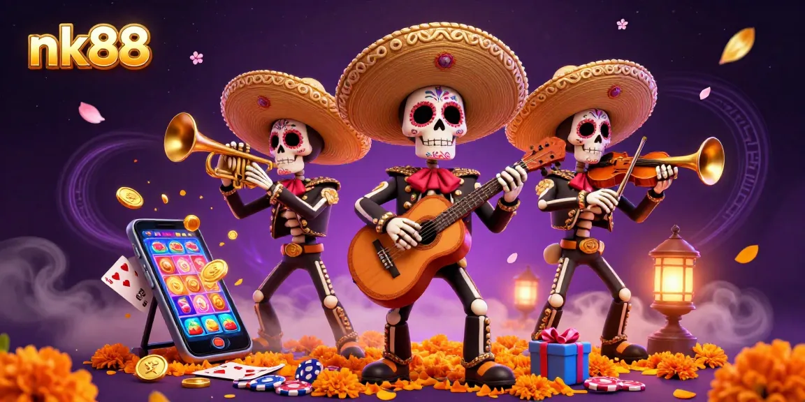 Experience thrilling rewards at nk88 with an energetic mariachi band in a colorful casino scene.