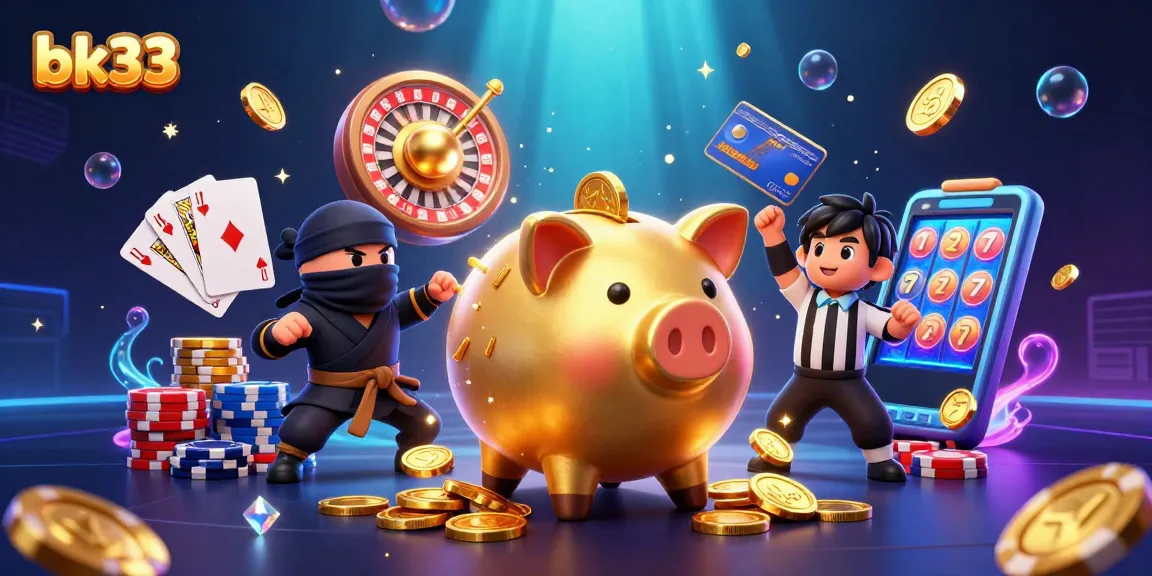 Experience exciting gameplay at bk33 with a vibrant 3D illustration featuring casino elements.