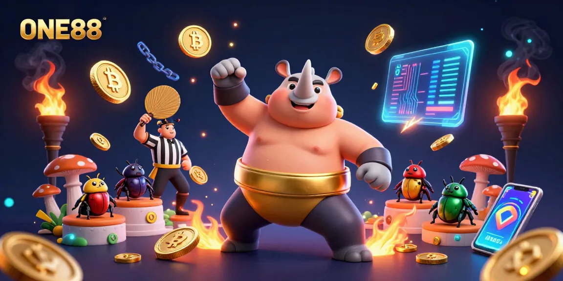 Discover ONE88's captivating world of gambling with vibrant characters, crypto coins, and stunning visuals.
