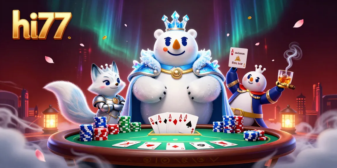 Experience the thrilling world of hi77 with the ice king and snow fox in a vibrant casino scene.