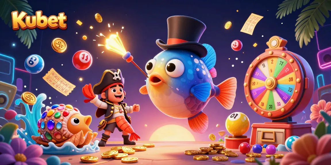 Kubet's vibrant underwater scene featuring a glowing anglerfish attracting coins amidst lively lottery elements