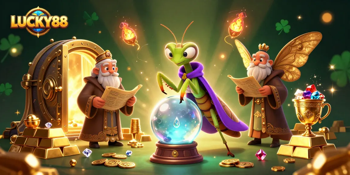 Experience the thrill of LUCKY88 with fortune tellers and treasure elements in this vibrant casino scene.